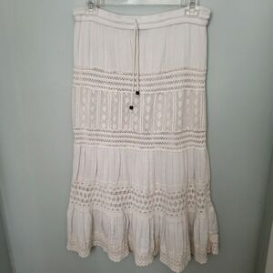 Magic Women White Large Long Maxi Skirt Boho Hippie Lined Lace Elastic Waist